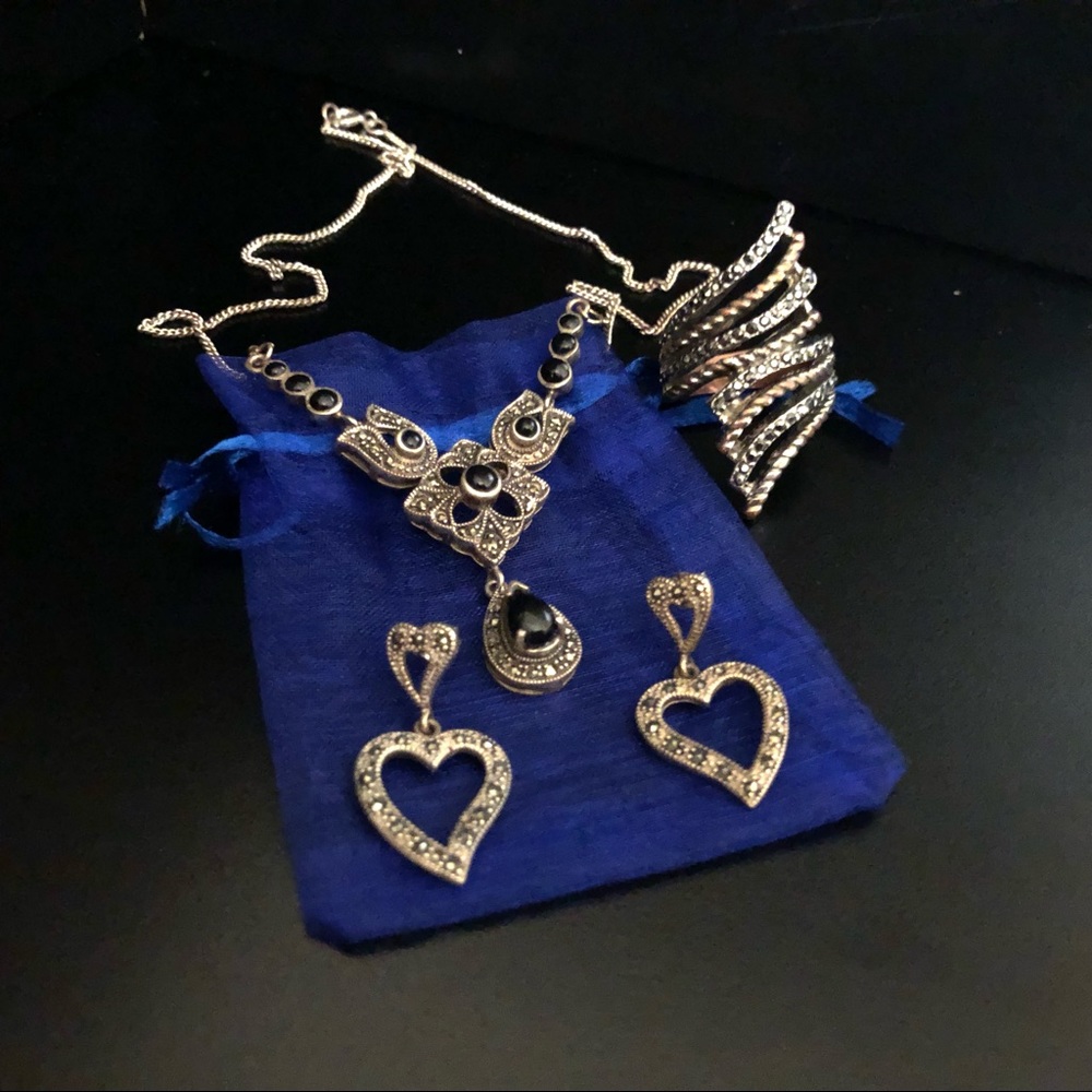 Marcasite Matching Necklace, Earrings & Ring Set
